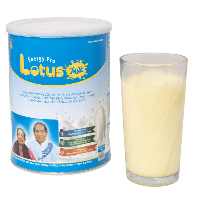 Sữa bột Energy Pro Lotus Milk 900g, sữa màu vàng nghệ thơm ngon
